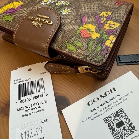 🌸 Coach Medium Corner Zip Wallet In Signature Canvas With Floral Print - Picture 13 of 15